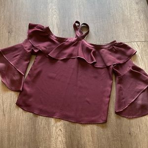 LOFT| Cold Shoulder Ruffle Flare Sleeve Blouse